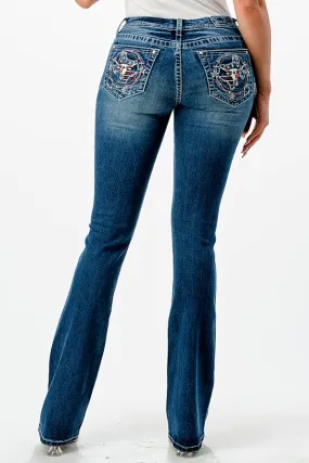 Americana Steer Head Embellishment Mid Rise Bootcut Jeans