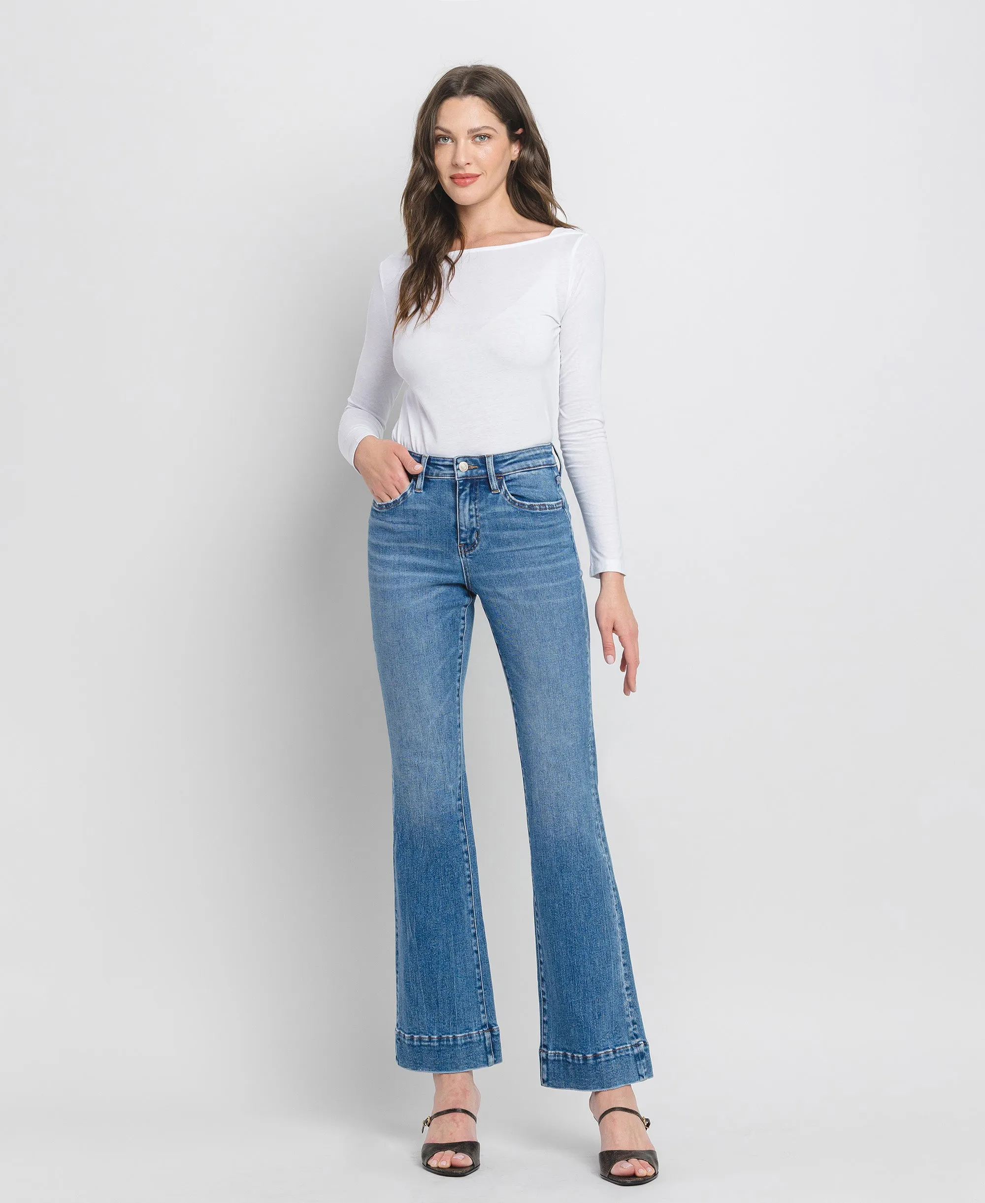 Blue Lotus - High Rise Trouser Hem Relaxed Flare Jeans