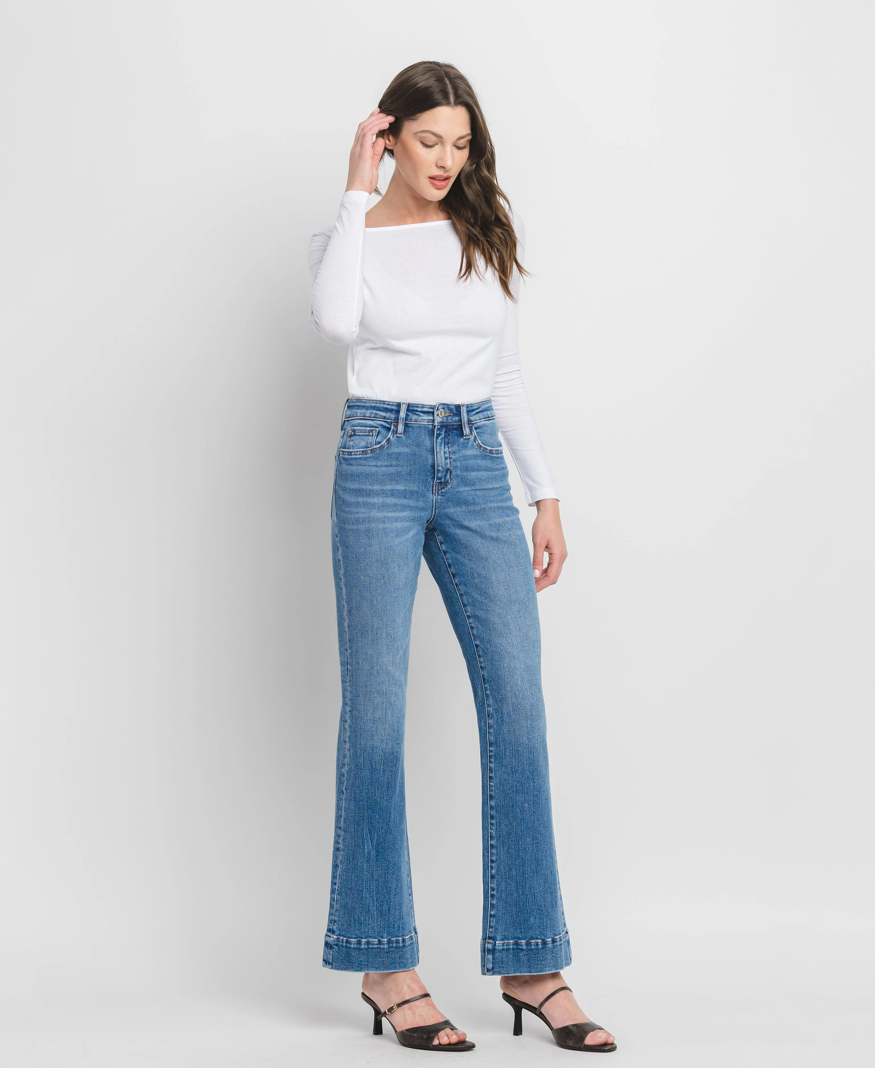 Blue Lotus - High Rise Trouser Hem Relaxed Flare Jeans