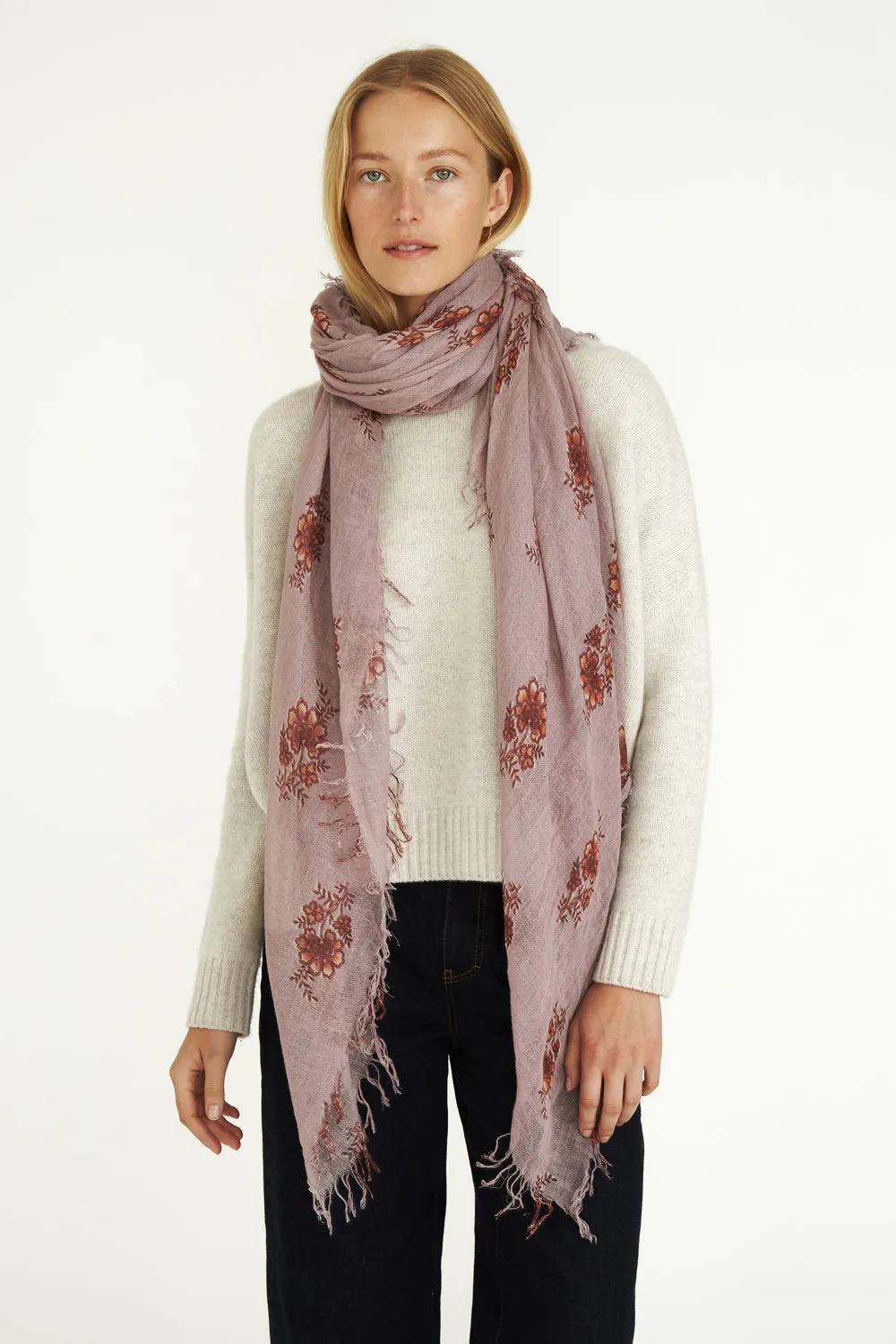 Cashmere and Silk Scarf Orchid Hush Hibiscus Floral