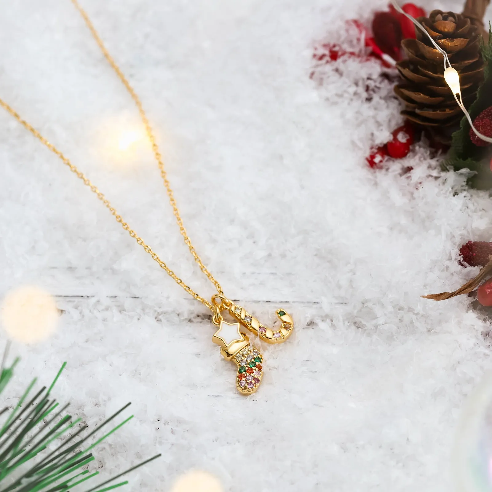 Christmas Sock & Candy Cane Necklace