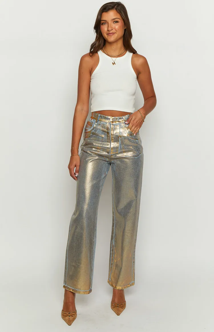 Chrome Cascade Gold Metallic Jeans