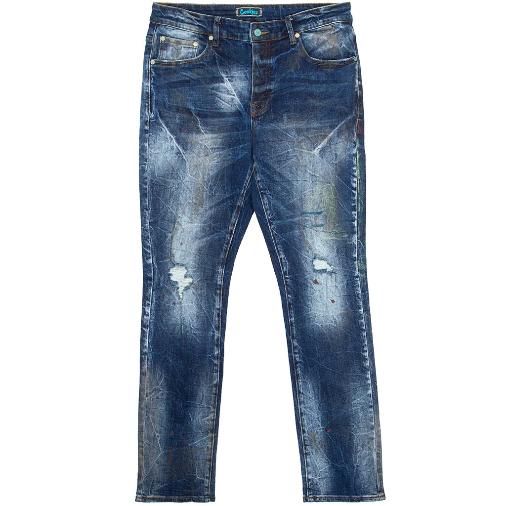 Core Modern Slim Straight Destroyed Indigo Denim Jeans