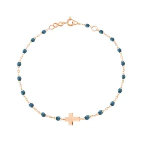 Cross Charm Classic Gigi Jeans bracelet, Rose Gold, 6.7"