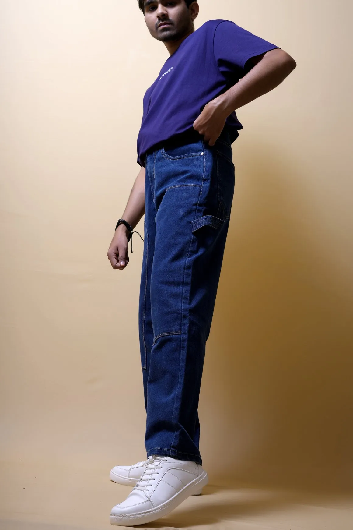 Dark Blue Baggy Straight Fit Carpenter Jeans[UNISEX]