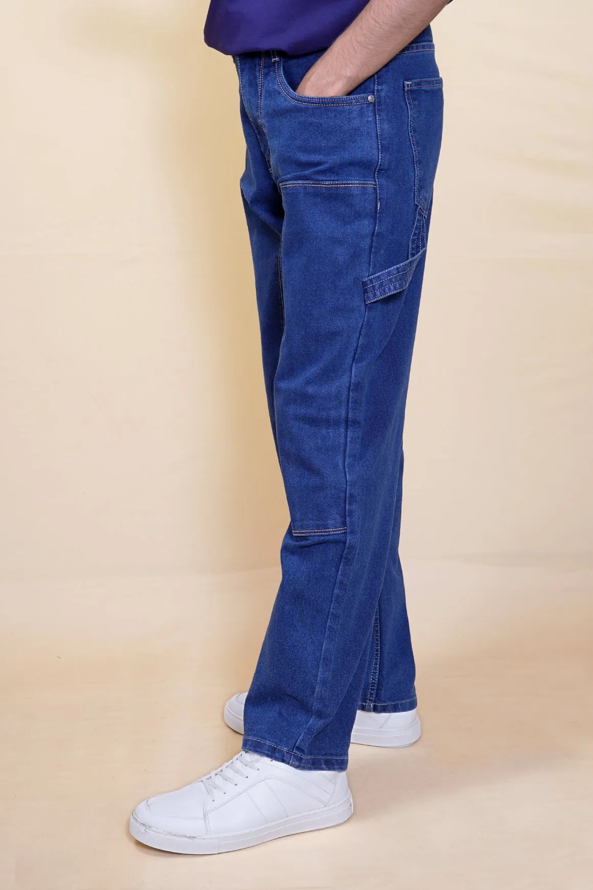 Dark Blue Baggy Straight Fit Carpenter Jeans[UNISEX]