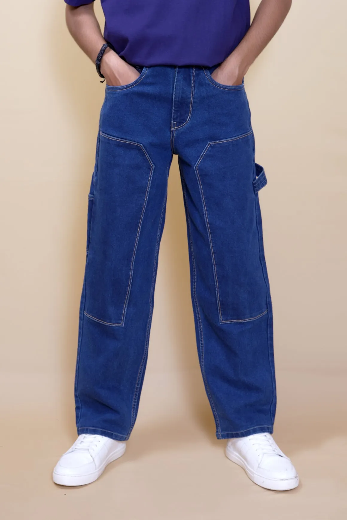 Dark Blue Baggy Straight Fit Carpenter Jeans[UNISEX]