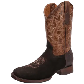 Dark Brown Nobuck with Light Brown Square Toe Rodeo Boot