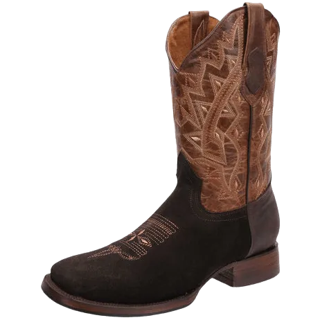 Dark Brown Nobuck with Light Brown Square Toe Rodeo Boot