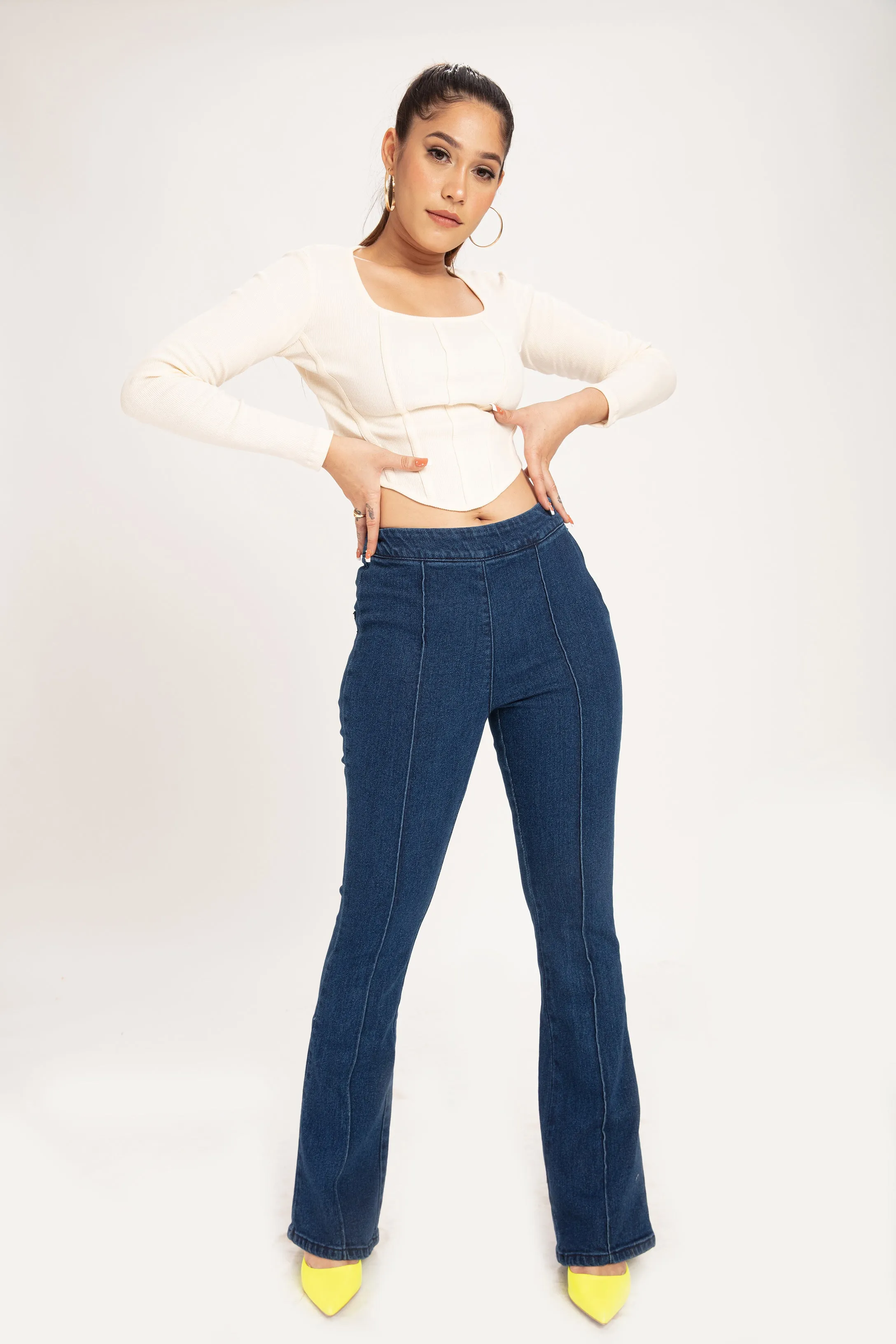 Deep Blue Chic Fit Flare High Rise Jeans