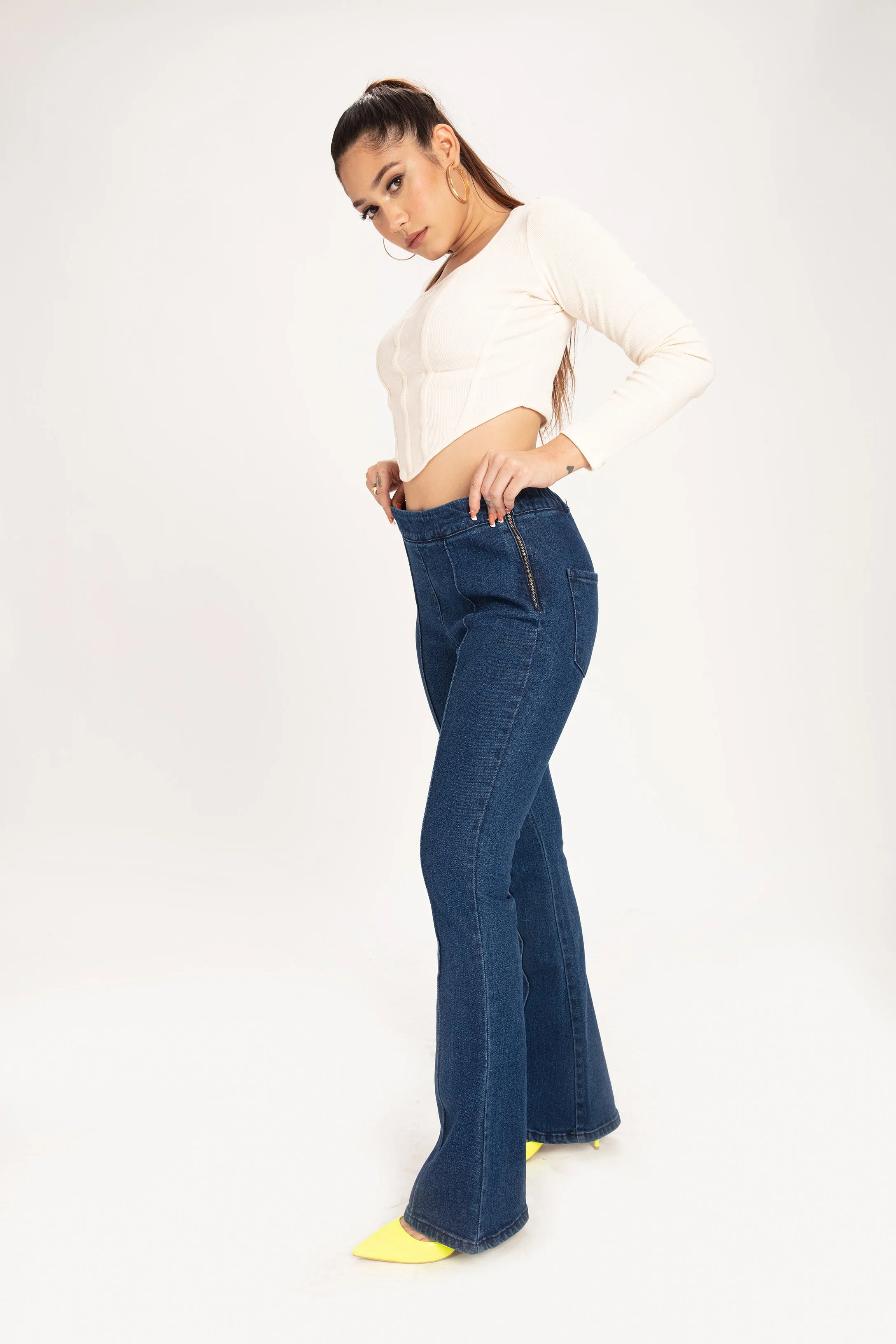 Deep Blue Chic Fit Flare High Rise Jeans