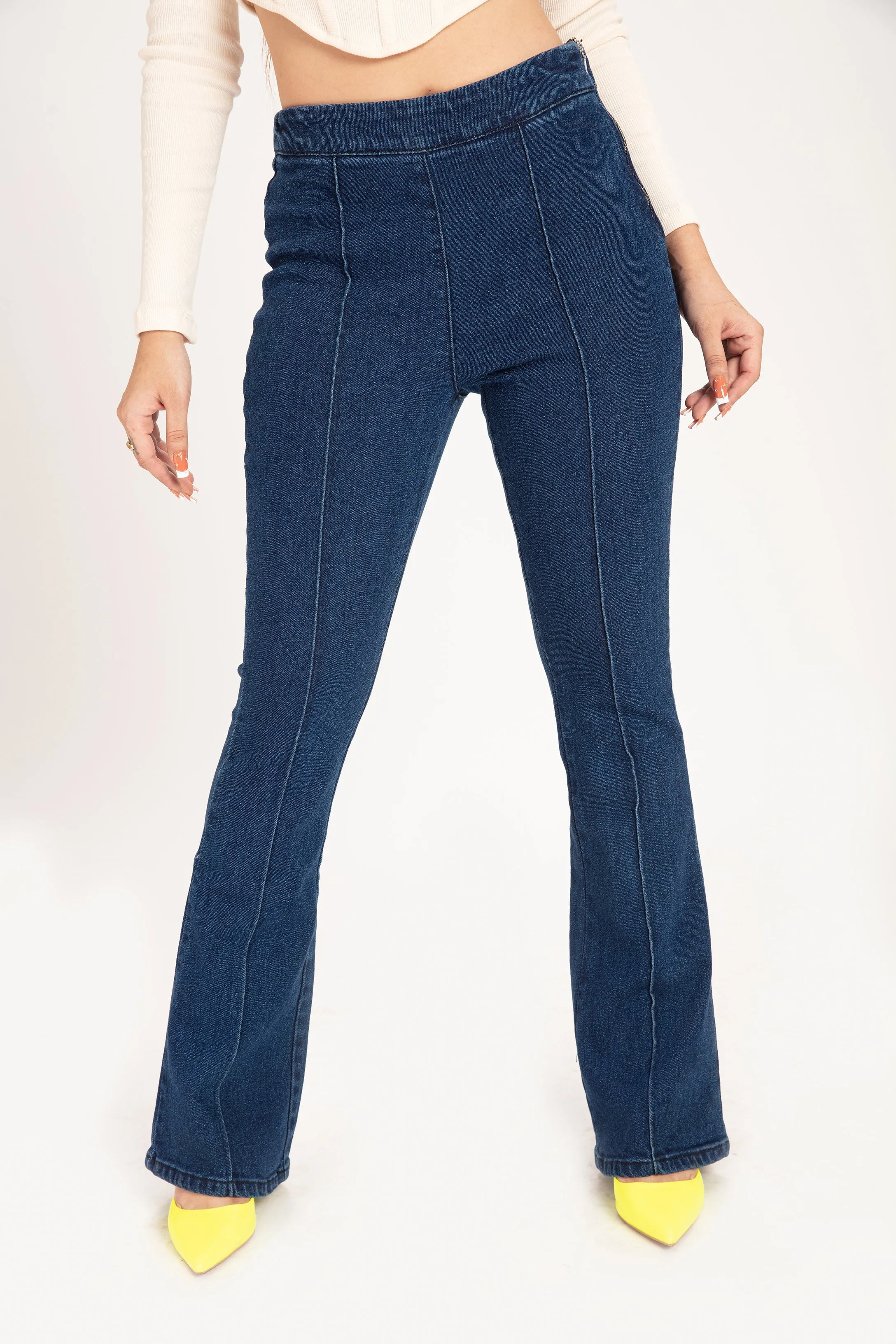 Deep Blue Chic Fit Flare High Rise Jeans