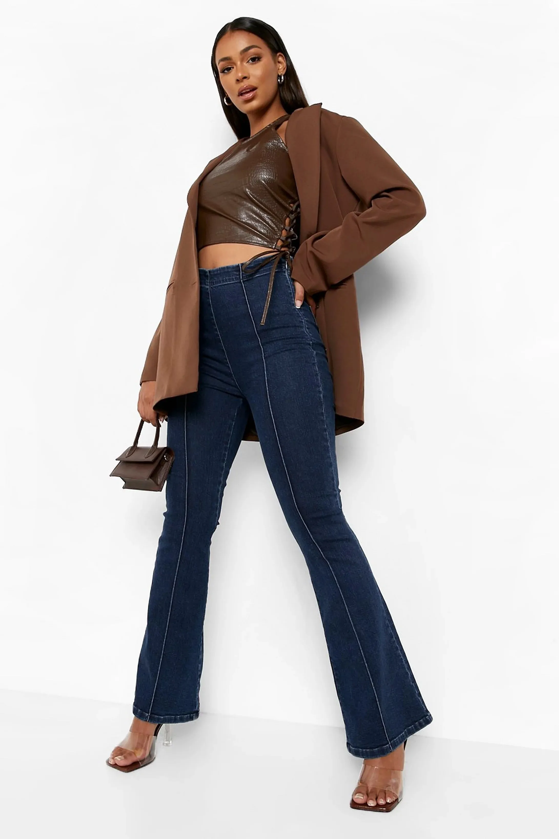 Deep Blue Chic Fit Flare High Rise Jeans