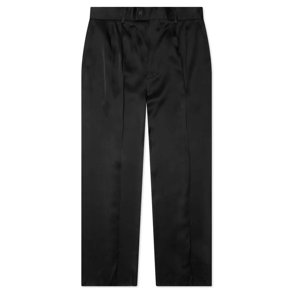 Double Pleat Shiny Trouser - Black