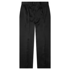 Double Pleat Shiny Trouser - Black