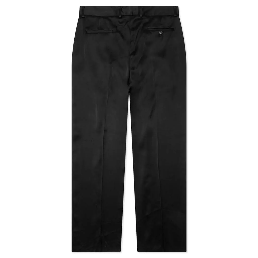 Double Pleat Shiny Trouser - Black