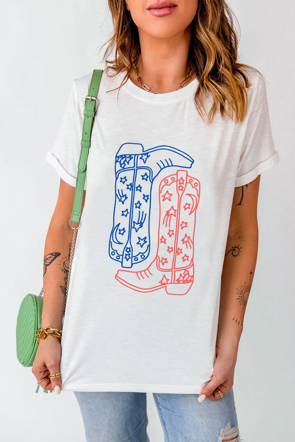 Explore More Collection - Boot Graphic Round Neck Short Sleeve T-Shirt