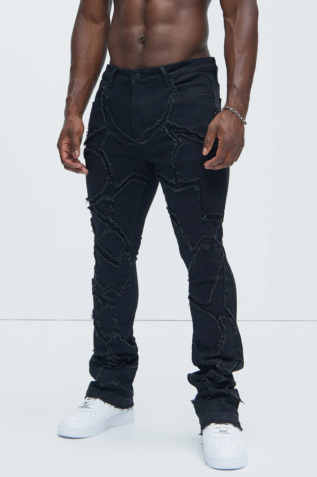 Fray All Ways Stacked Skinny Flare Jeans - Black