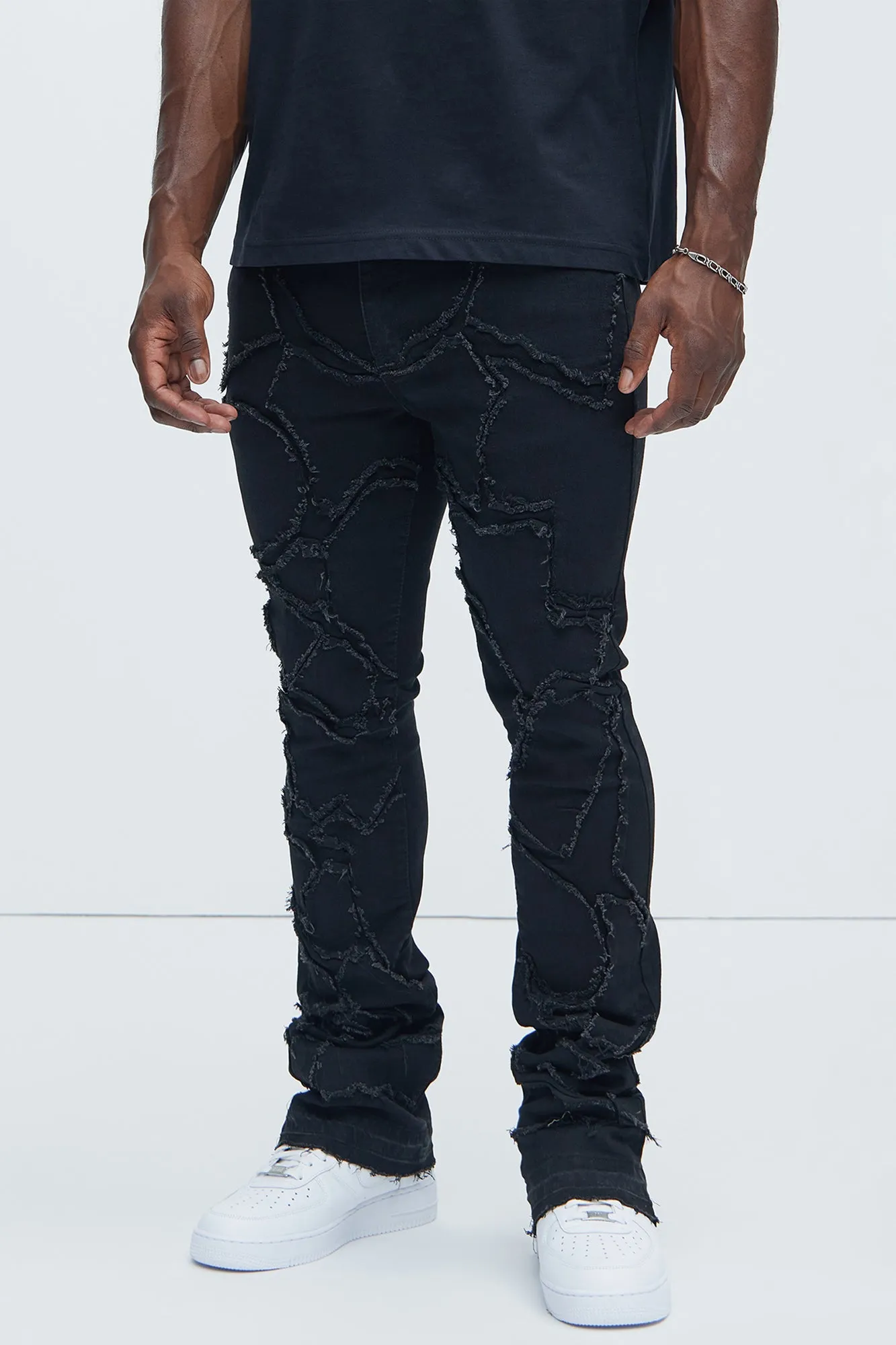 Fray All Ways Stacked Skinny Flare Jeans - Black