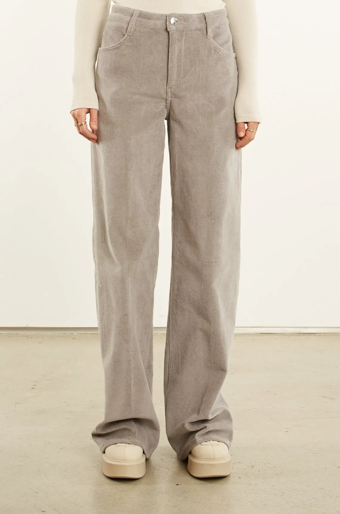 Grey Corduroy Wide Leg Trouser