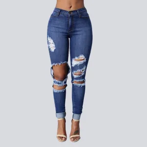 High Waist Jeans with Ripped Hips