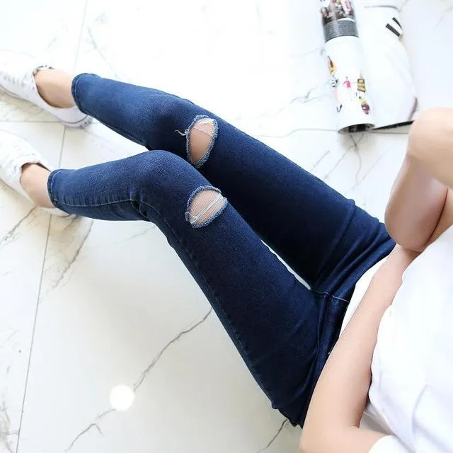 High Waist Skinny Fashion Boyfriend Jeans for Women Hole Vintage Girls Slim Ripped Denim Pencil Pants