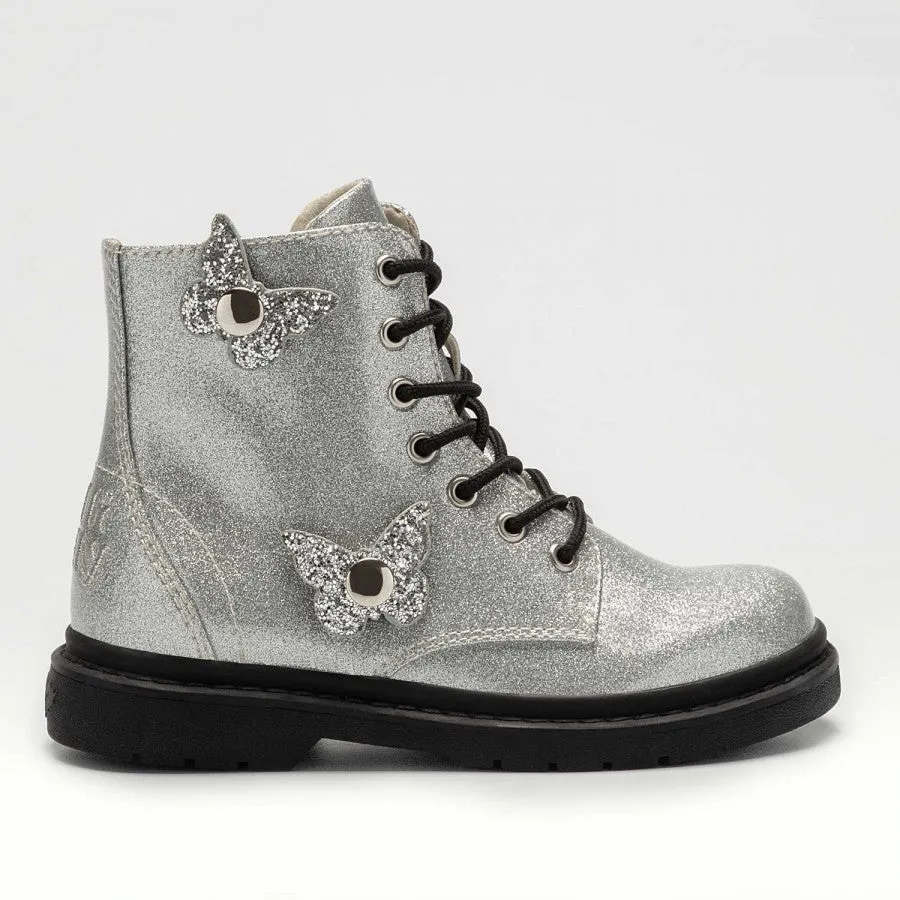 Lelli Kelly Argento Silver Glitter Boot Patent Short LK4544 Bling Fairy Wing Boot Ankle Girls SALE