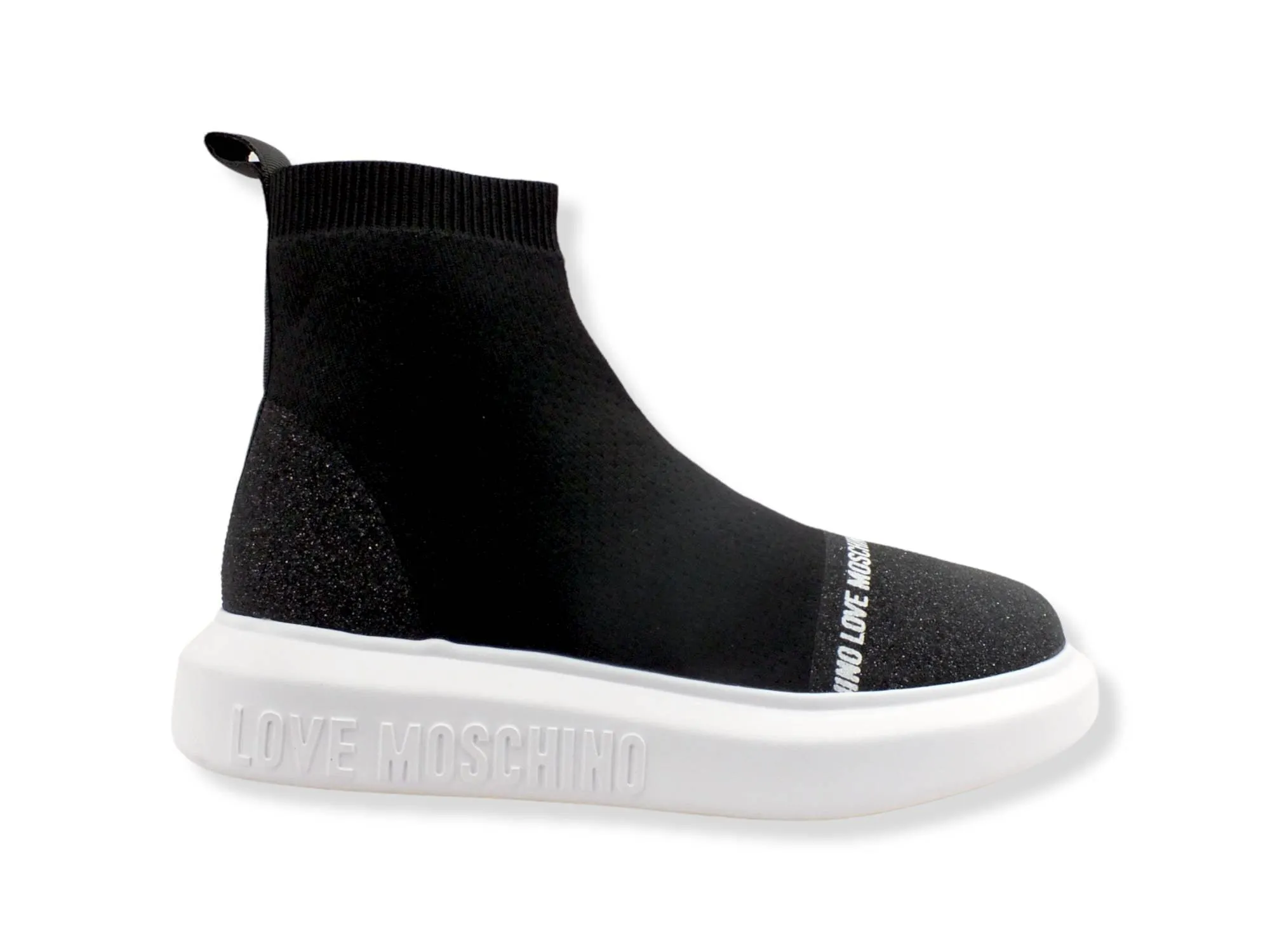 LOVE MOSCHINO Sneaker Running Sock Glitter Donna Nero JA15074G1FIZD00A