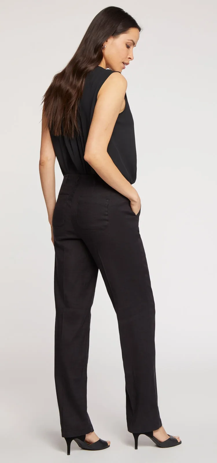 Marilyn Trouser Zwart Stretch Linnen | Black