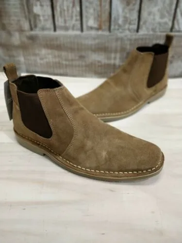 Mens Suede Desert Boots Pull on Slip Taupe Dealer Chelsea Boot Size 6 to 12