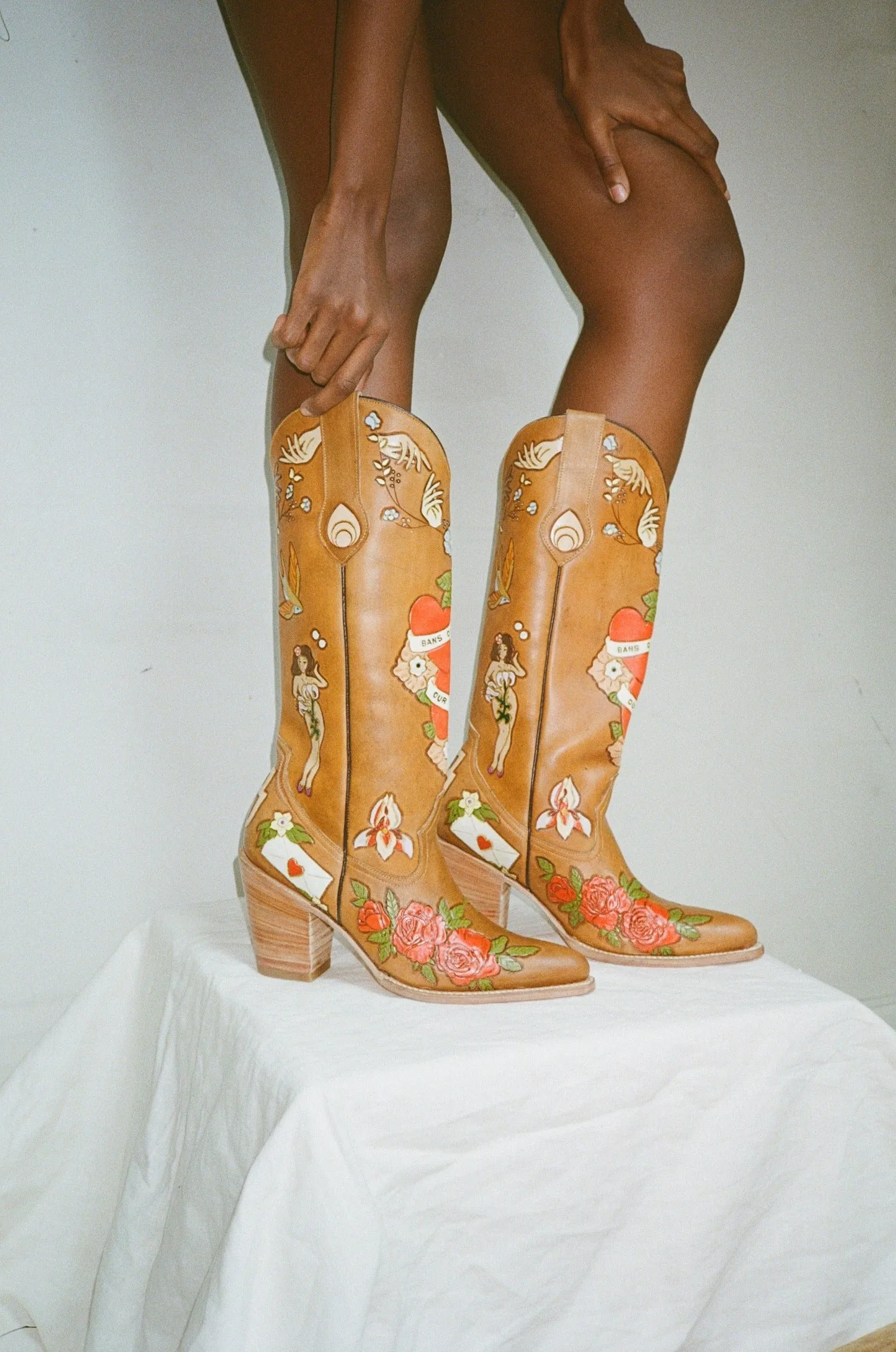 My Body My Choice Doodle Cowboy Boot in Caramel