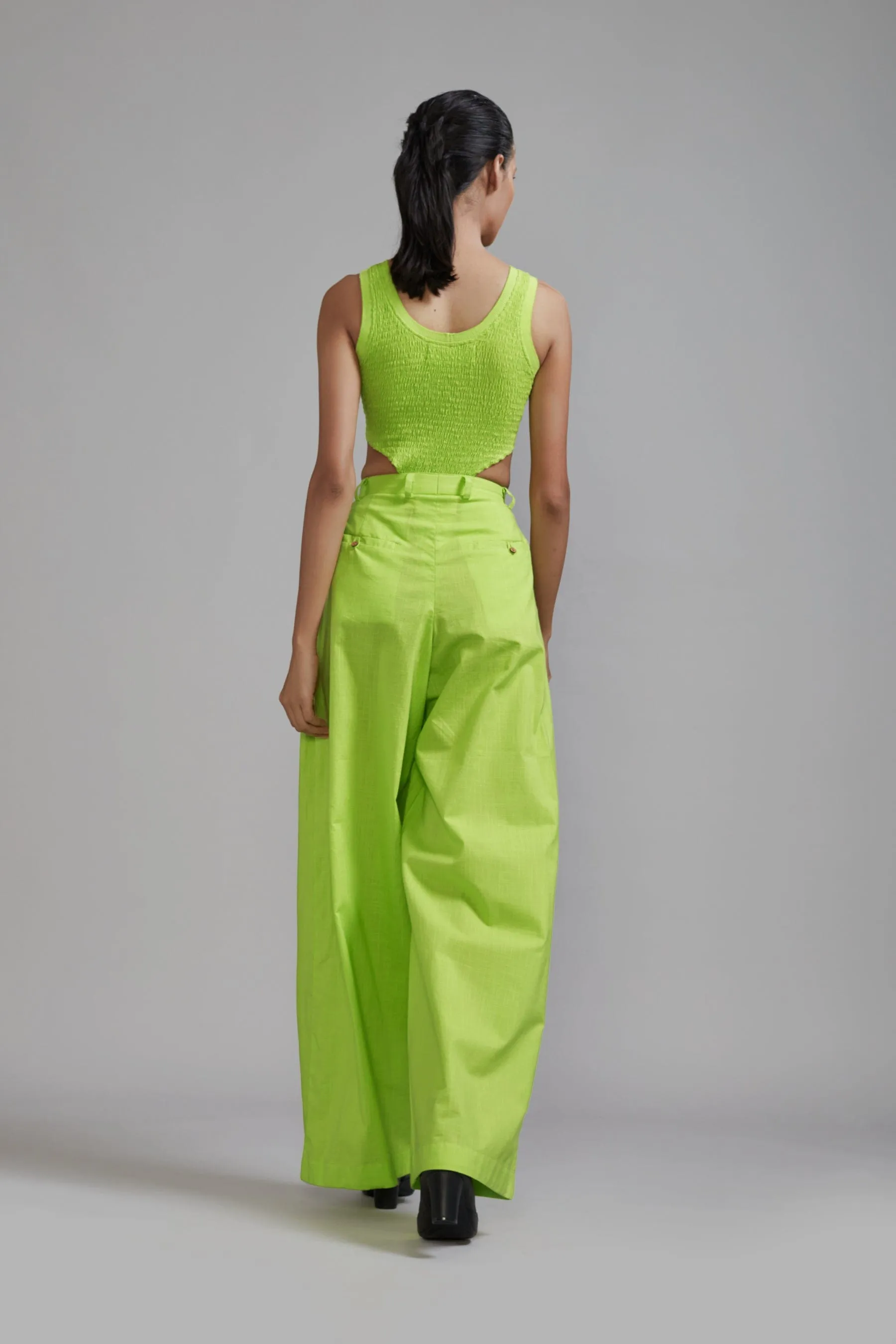 Neon Green Long Pleated Trouser