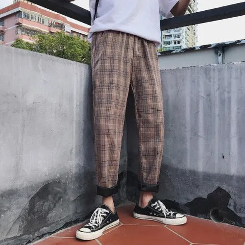 Plaid Jogger Pant Trouser - Brown