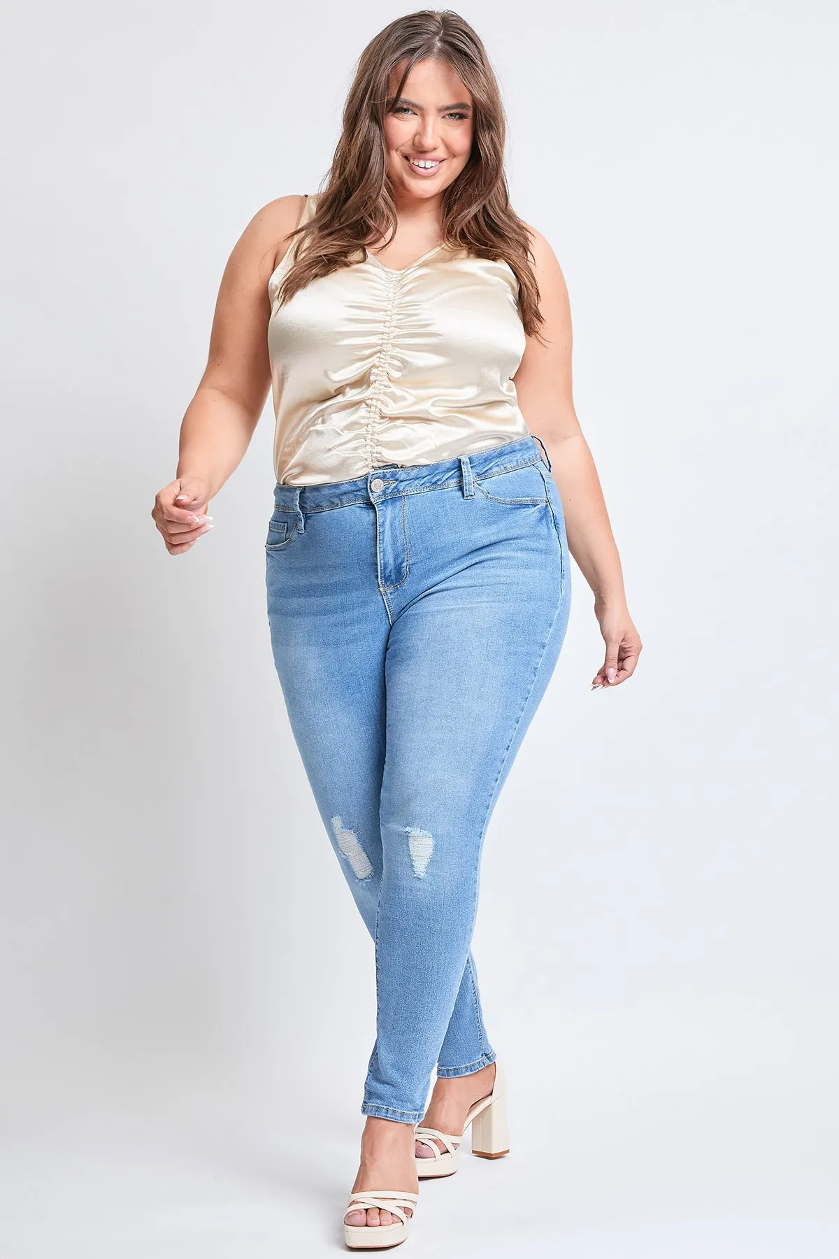 Plus Size Women's Essential Sustainable Distressed Skinny Jeans