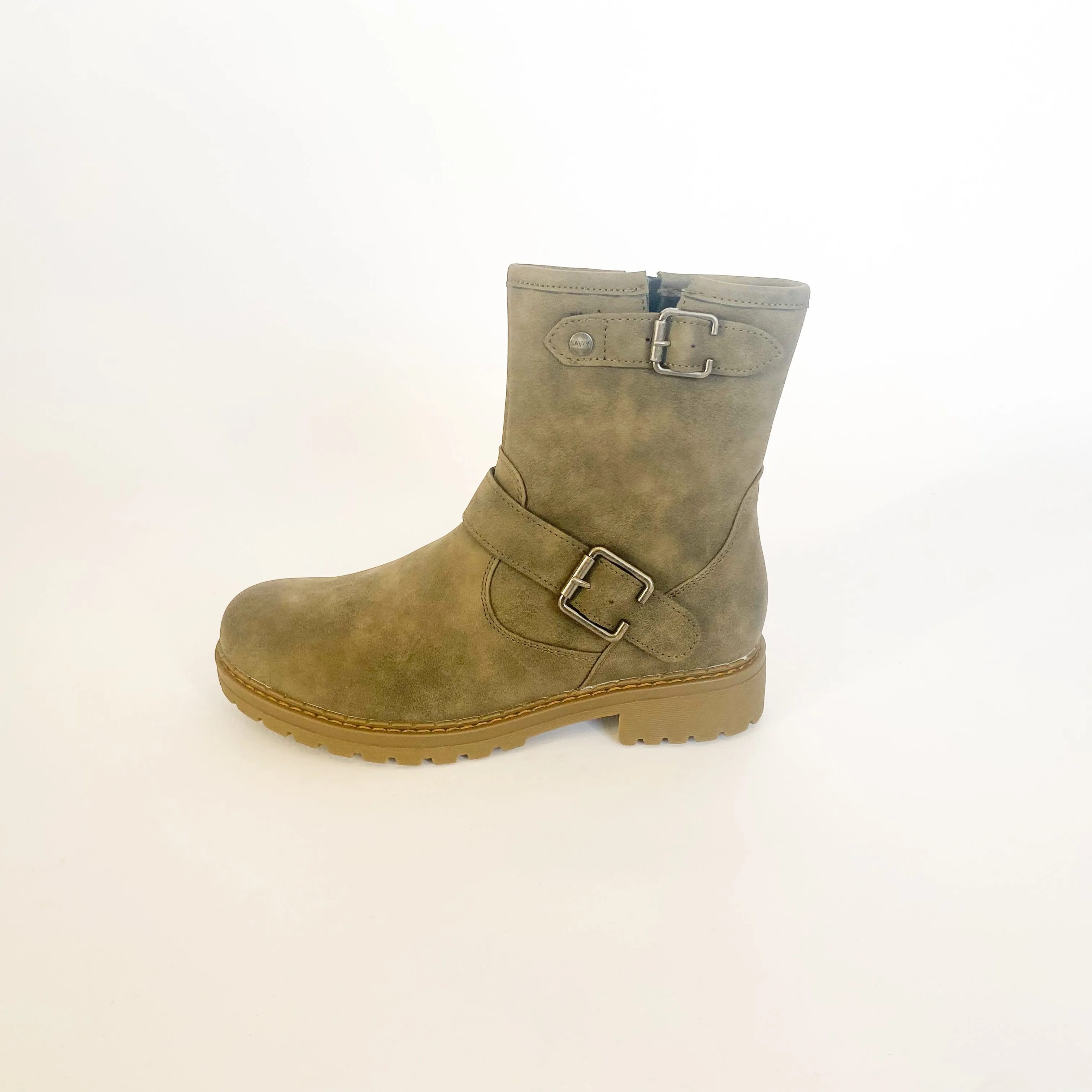 Savoy khaki double buckle short boot