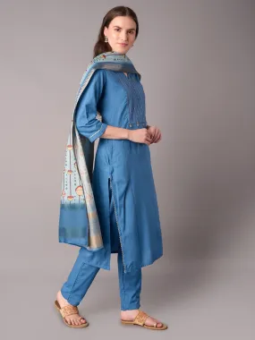 Solid Blue  Kurta Trouser Dupatta