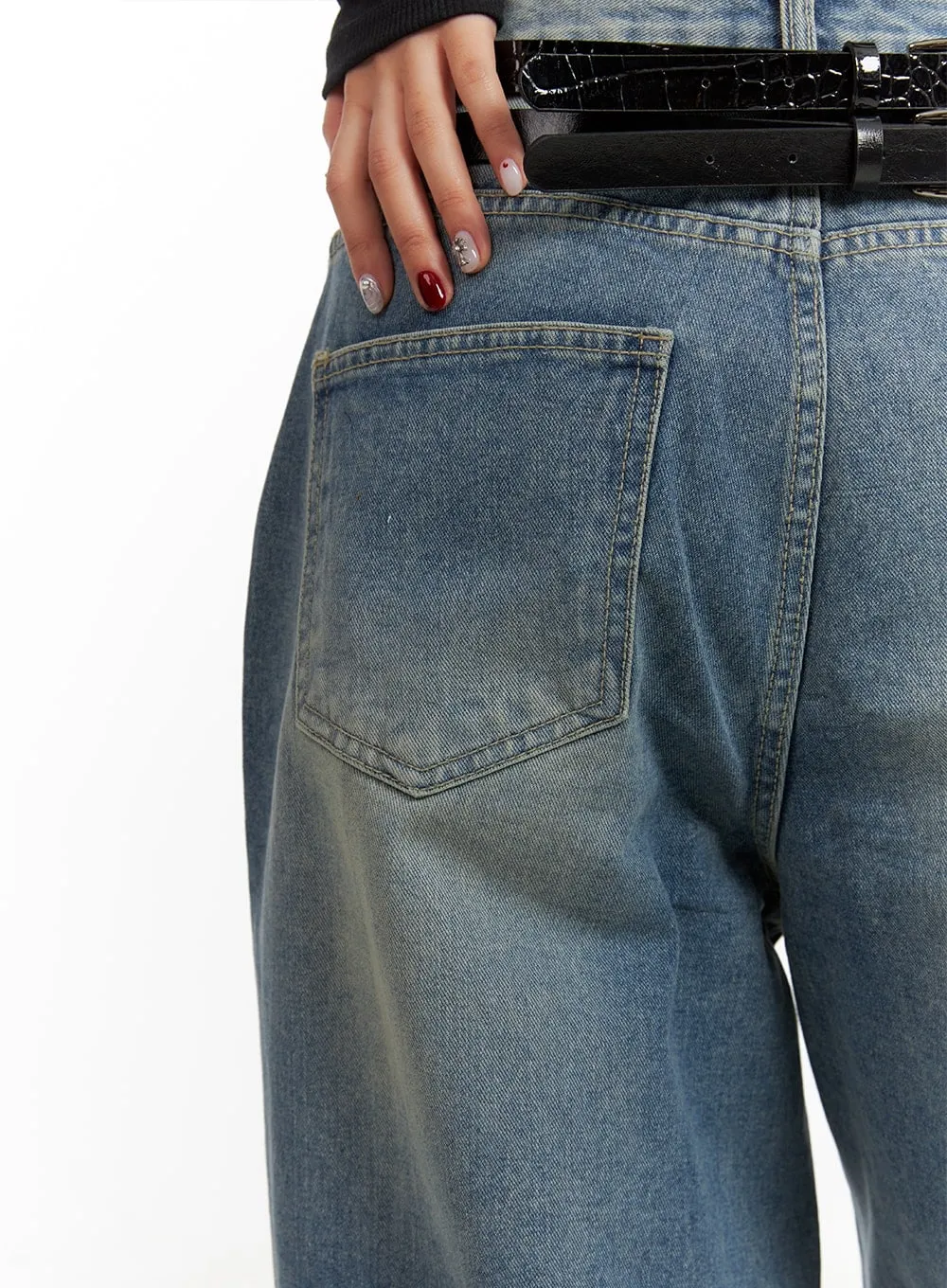 Washed Out Wide Fit Baggy Jeans CA416