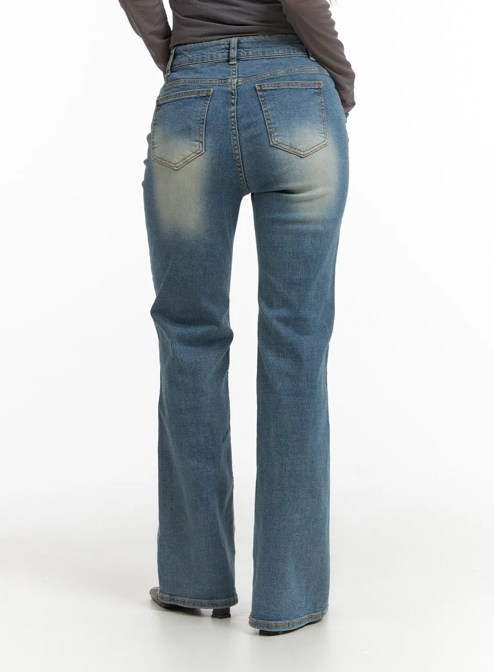 Washed Slim Fit Denim Bootcut Jeans CJ426